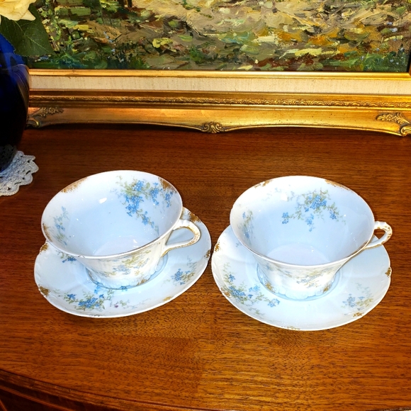 2 Sets Limoges Cups and Saucers Pour Café au Lait. Gorgeous! - Picture 2 of 15